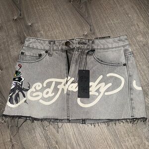 Ed Hardy Gray Denim Skirt